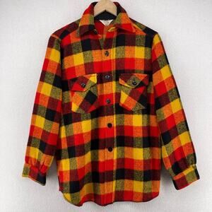FROST PROOF Shirt Mens 14.5 Flannel Plaid Utility Shacket Wool Blend Orange Vtg